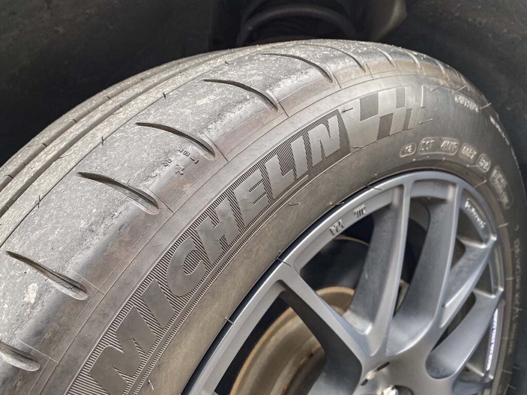 Michelin pilot Super Sport tires sidewall closeup