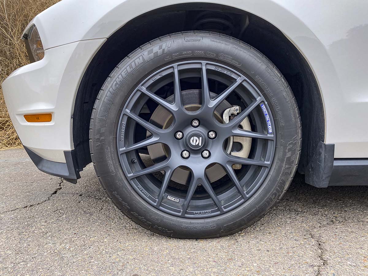 Matte black 18" Sparco Pro Corsa wheels on Michelin pilot Super Sport tires