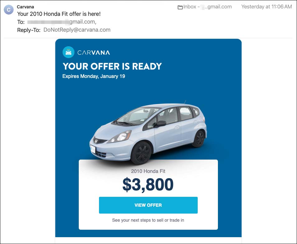 Carvana offer email